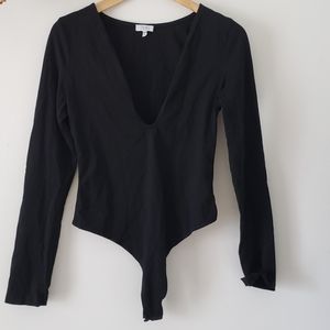 Tobi Deep Sea V Neck Black Long Sleeve Bodysuit Medium